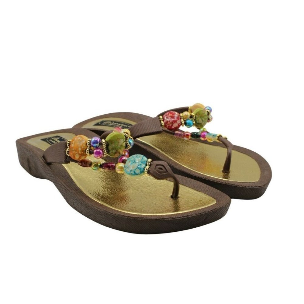 Grandco Marble Beaded Jeweled Waterproof Sole Slip-on Beach Thong Sandals Size 6